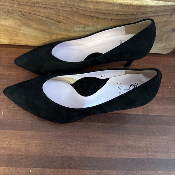 Sole Bliss Ingrid heel Pumps Black Suede Shoes - Picture 13 of 16